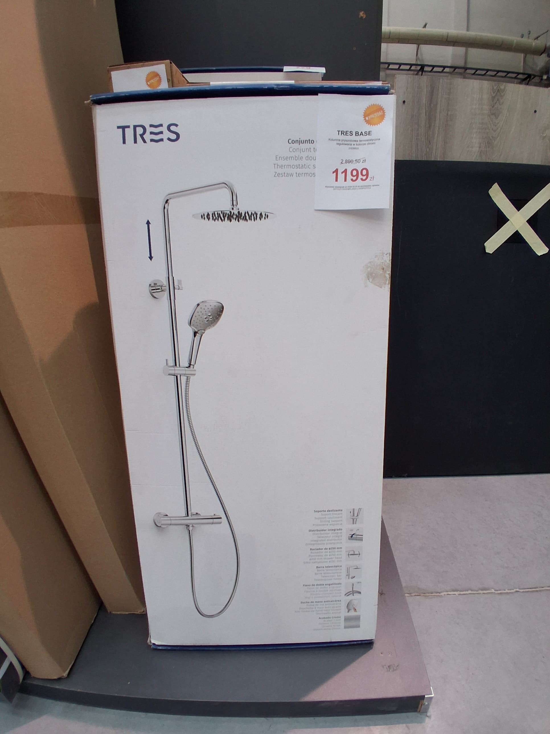 TRES BASE PLUS - Zestaw Termostatyczny ścienny z deszczownicą i słuchawką chrom 21639523  GS - Nowy Białystok